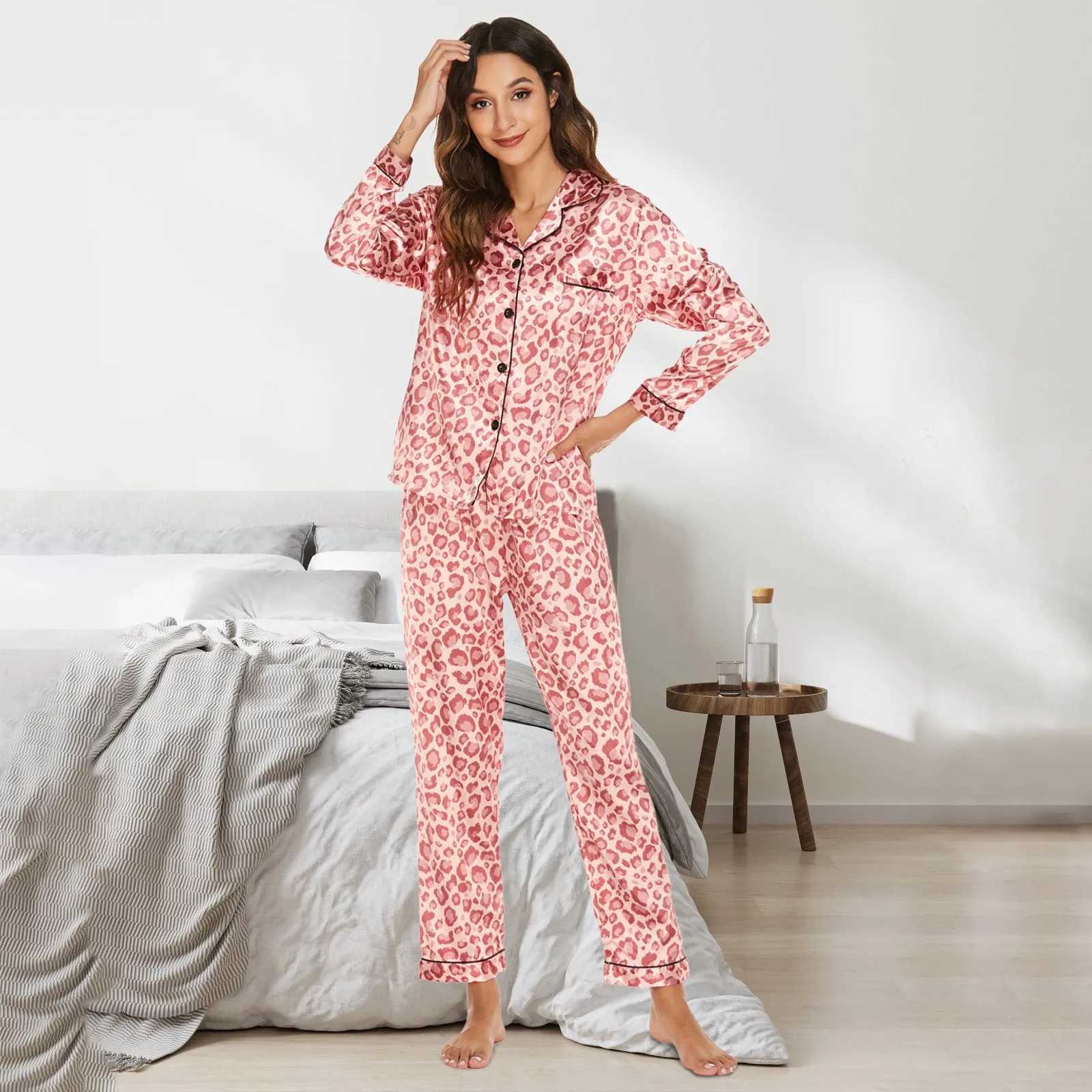 Womens Pajama Printed Set Long Sleeve Button Down Pajama Soft Set Womens PajamaW240719