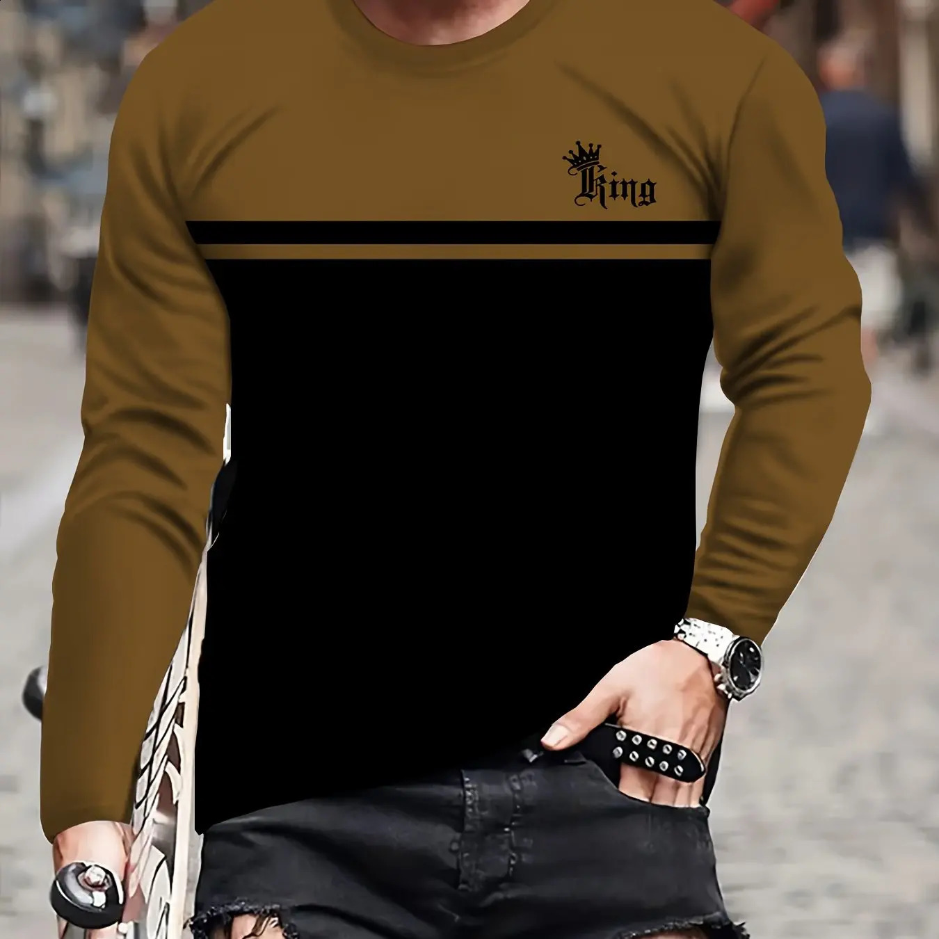 Vintage Mens Long Sleeve T-Shirt Patchwork Tees Tops Plaid T-Shirt For Men 3d Striped Printed Clothing Oversized Streetwear 5xl 240820