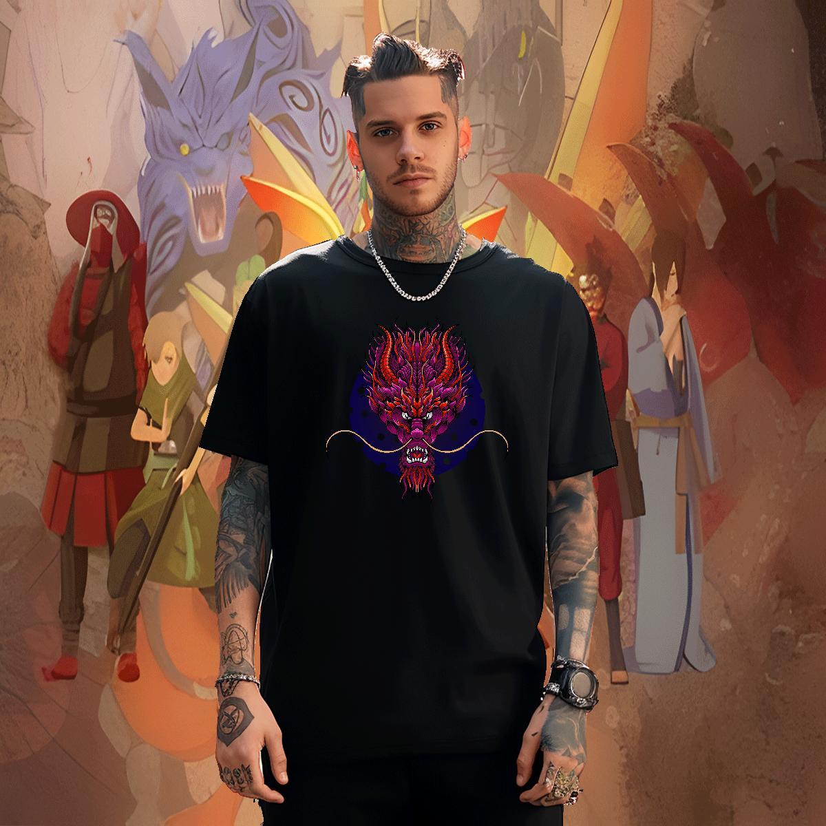 Loose Fit Tshirt for Man Woman Daily Wear 100% Cotton 230g Customized Crew Neck dragon T-Shirts New Tees