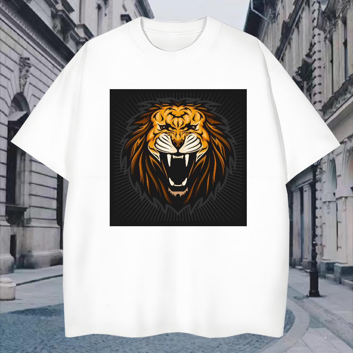 T shirt 230g 100% Cotton lion Daily Outfit Breathable Crew Neck DIY Printed Men Tshirts Custom Classic Tops Shirt