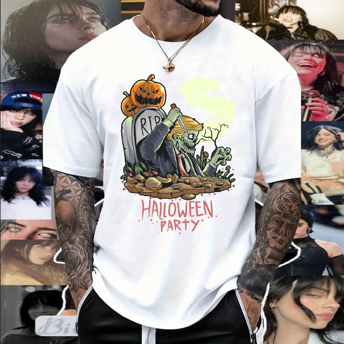 Fashion halloween Tshirts 230g 100% Cotton T-Shirts for Men DIY Outdoor Breathable Short Sleeve Unisex Tees Shirts