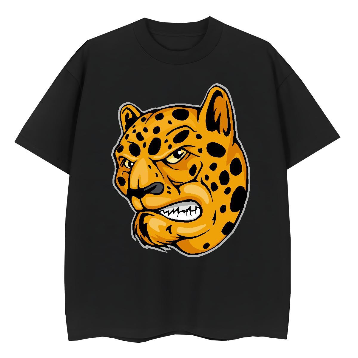 T Shirt For Man 100% Cotton 230g leopard Street wear Hip Hop Crew Neck Breathable Custom Cartoon Men Clothes T-Shirt Wholesale Loose Wear