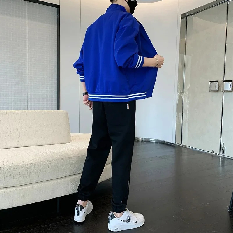 Mens Standing Collar High-end Sweater Mens Set Spring and Autumn Loose Fitting Sports Casual Versatile Cardigan Mens Set 240819