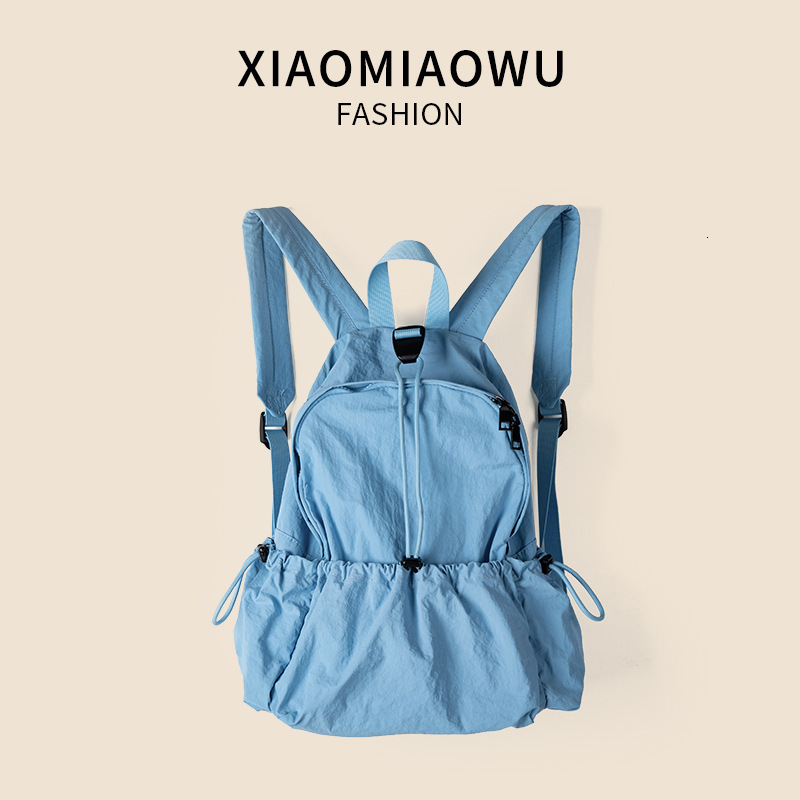 Summer new college style solid color backpack with large capacity and high-end feel, nylon drawstring one backpack, multi-purpose
