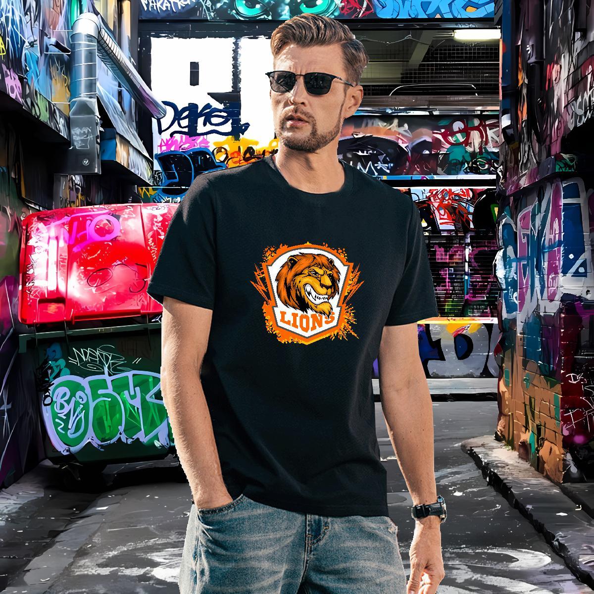 Brand T Shirts Men lion Crew Neck Breathable Street Plus Size Cartoon 230g Cotton Men Clothes T-Shirt Stylist Tshirts