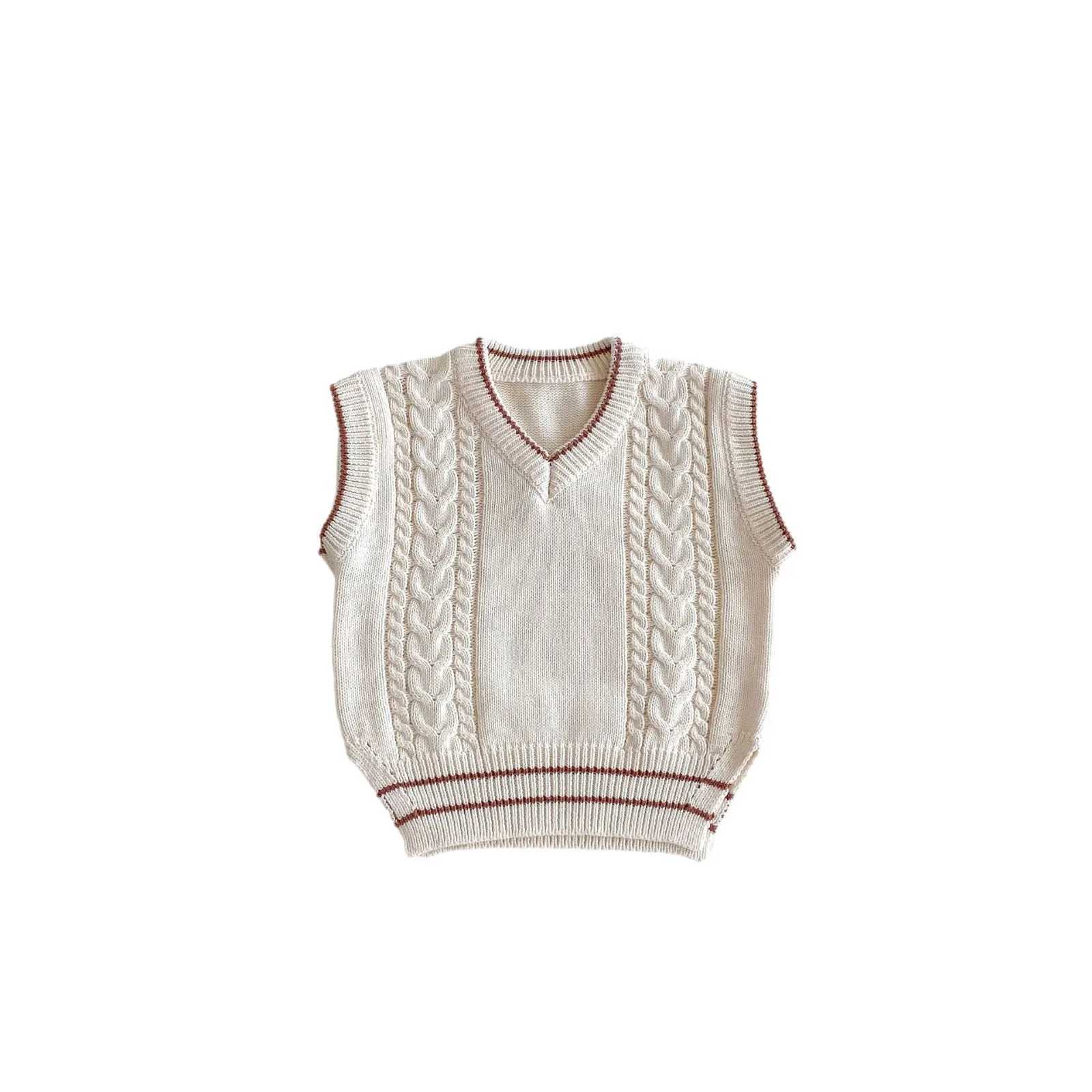 2024 Autumn New Children V-neck Vest Boys Girls Solid Casual Knitted Sweater Baby Sleeveless Loose Tops Knitwear Kids ClothesXJ240819