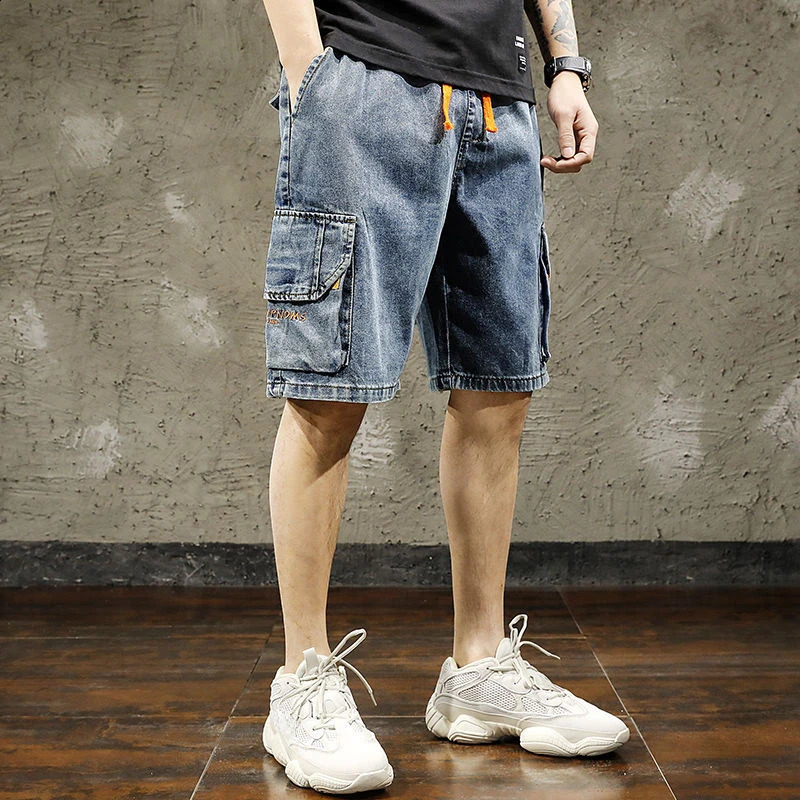 Bermuda mens denim shorts with pockets for freight summer jeans thin Harajuku Xl Korean fashion button retro 240819