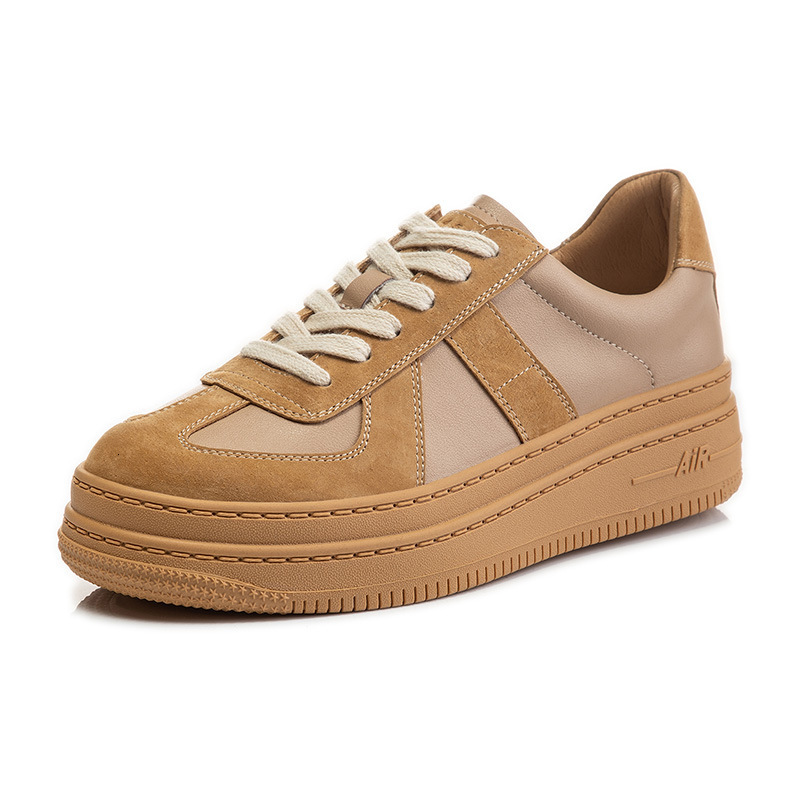 Ddmysports Genuine Leather Small White For Women In Autumn New Sponge Cake Heel Casual Single Shoes Thick Soles Raised Height Shallow Mouth Versatile 