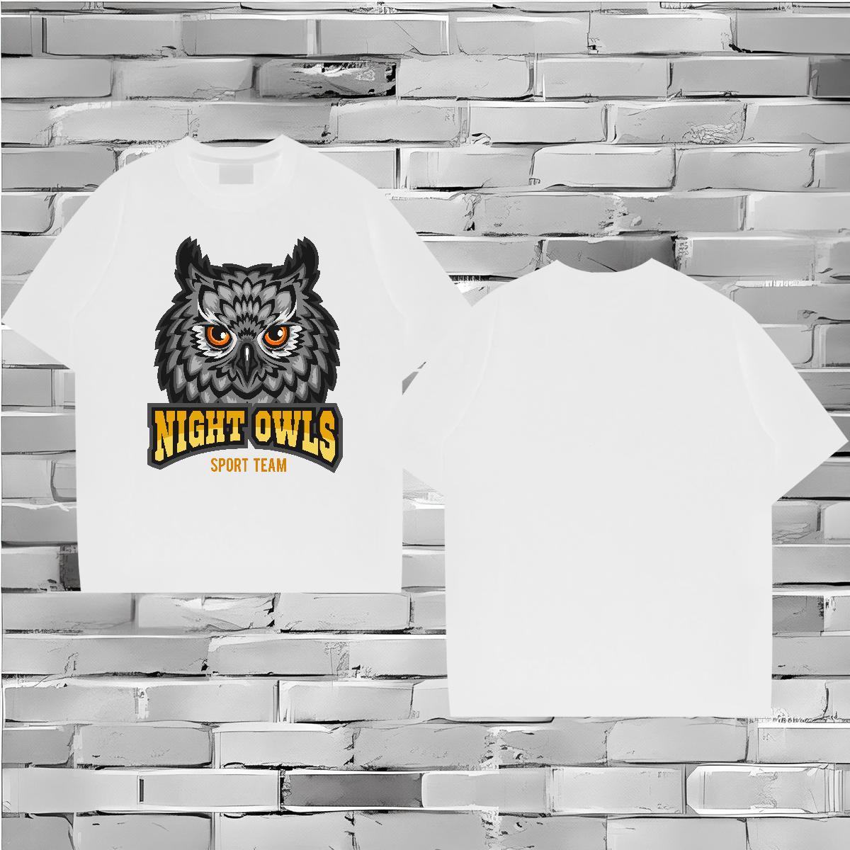 Unisex T Shirts Men owl Breathable Short Sleeve Beach Graphic 230g Pure Cotton Tshirt for Man Woman Designer Tees