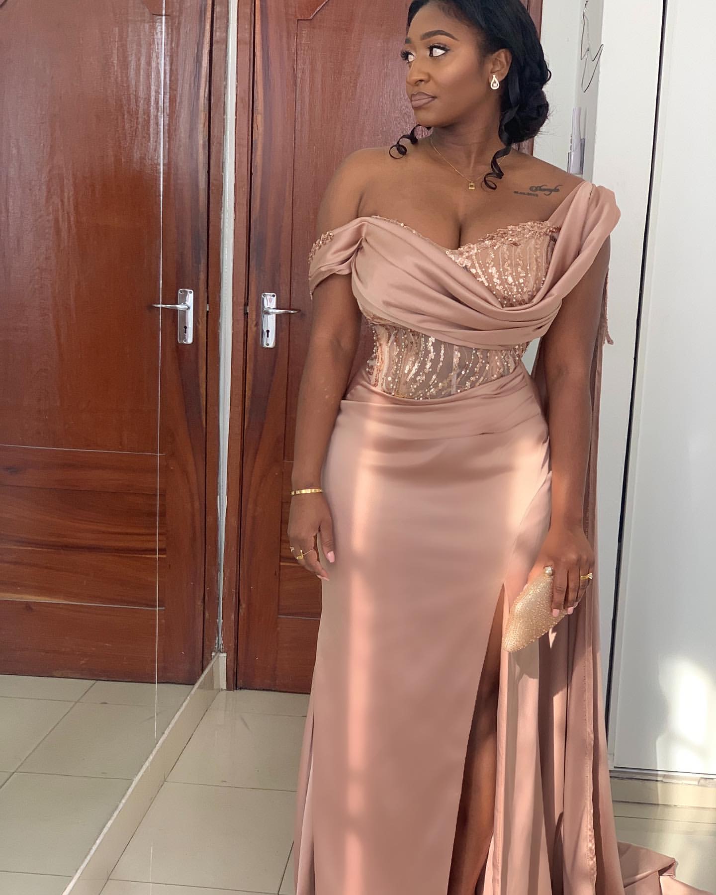 2024 Elegant Blush Pink Mermaid Evening Dresses Satin Promdress Lace One Shoulder Prom Formal Party Bridesmaid Birthday Gowns Dress For Special Occasi