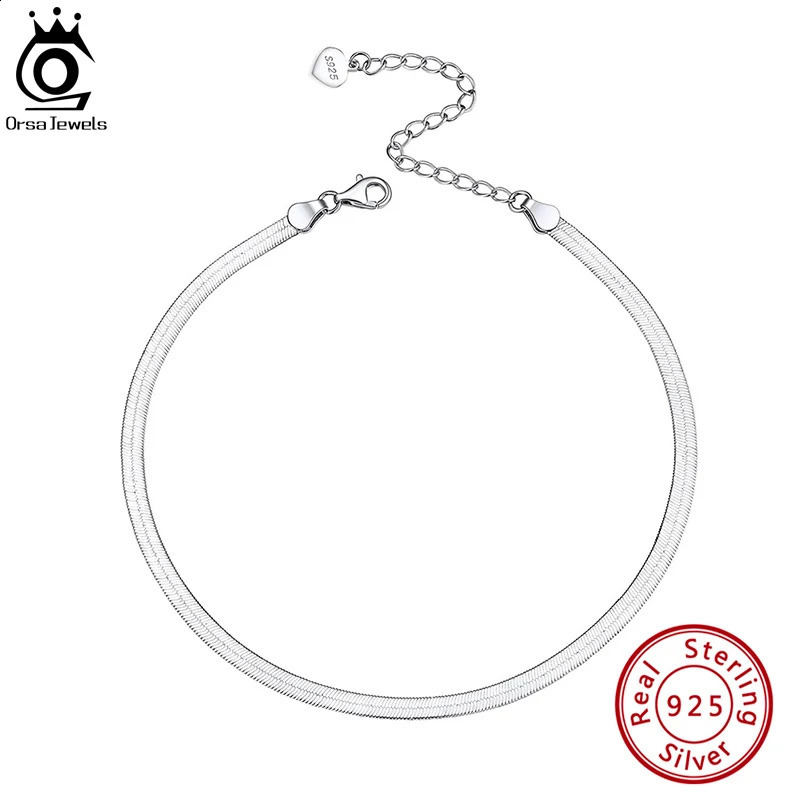 ORSA JEWELS 925 sterling silver punk flat chain blade anklet womens summer barefoot bracelet jewelry SA12 240812