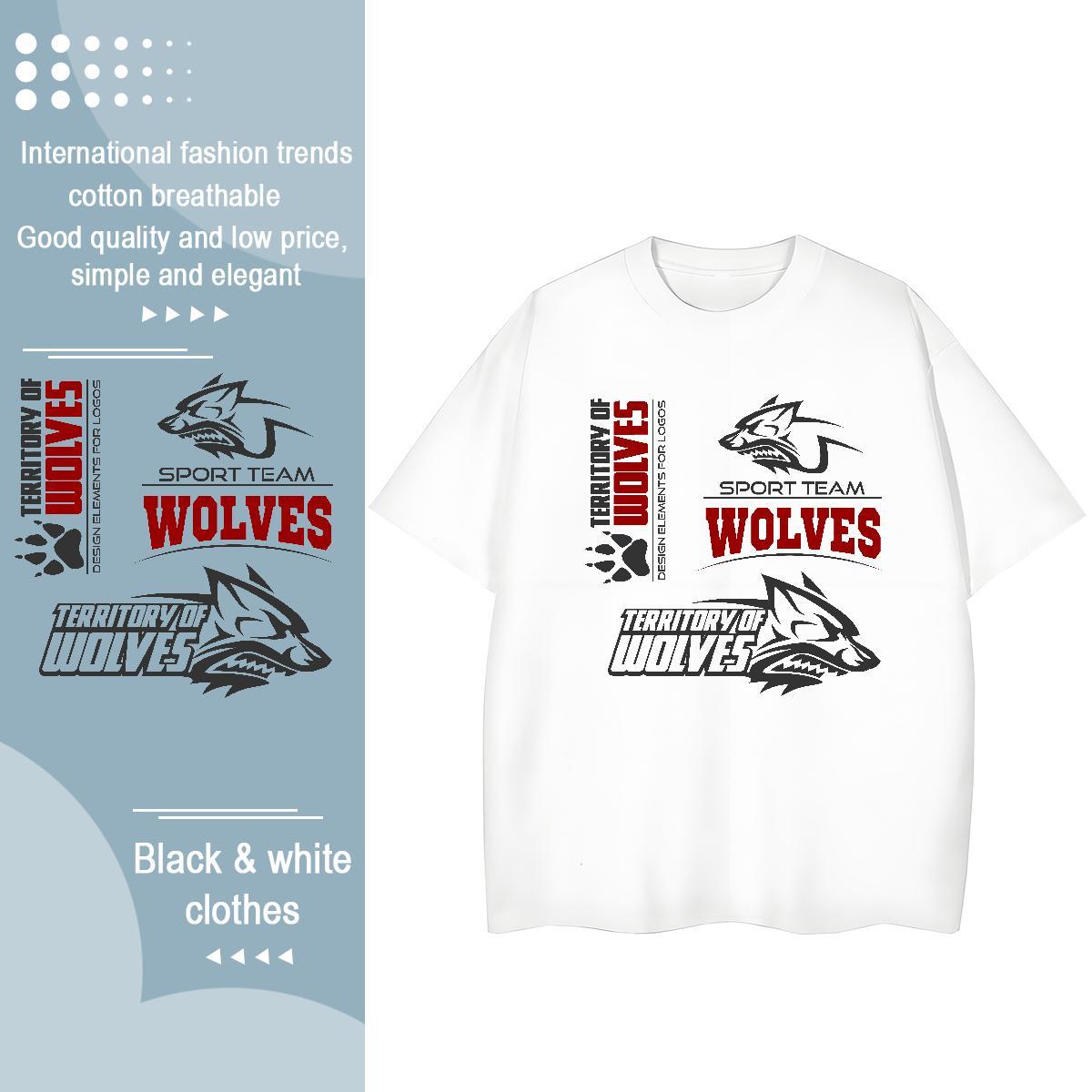 Loose Fit T Shirt For Man wolf Breathable Crew Neck Home Outdoor DIY 230g Pure Cotton Men Tops Tees Fashion Design Polos