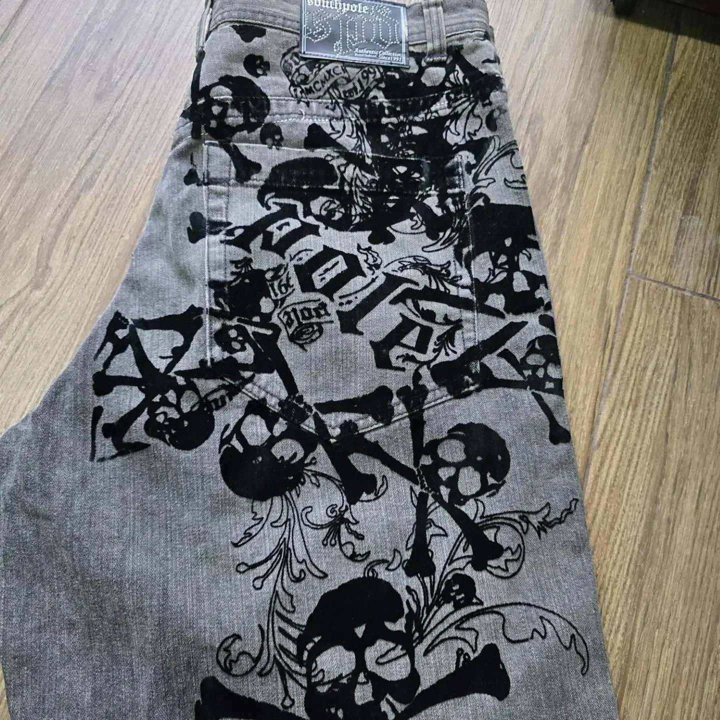 retro Antarctic jeans with skull watermark loose jeans for men and women Y2K Harajuku Gothic hip-hop skateboard pants for street wear 240820