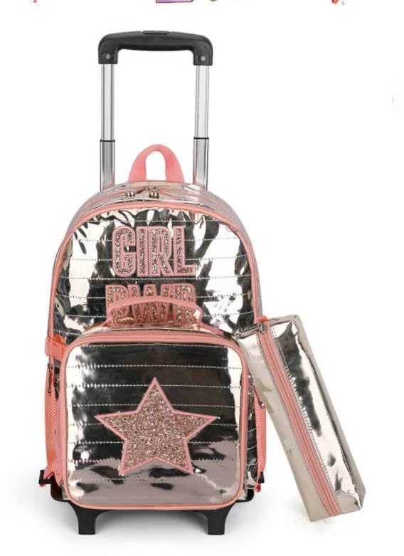 School Wheeled Backpack for girls Trolley Bag with Wheels Children school Rolling Backpack Bag Kids Travel luggage Trolley Bags Y240820