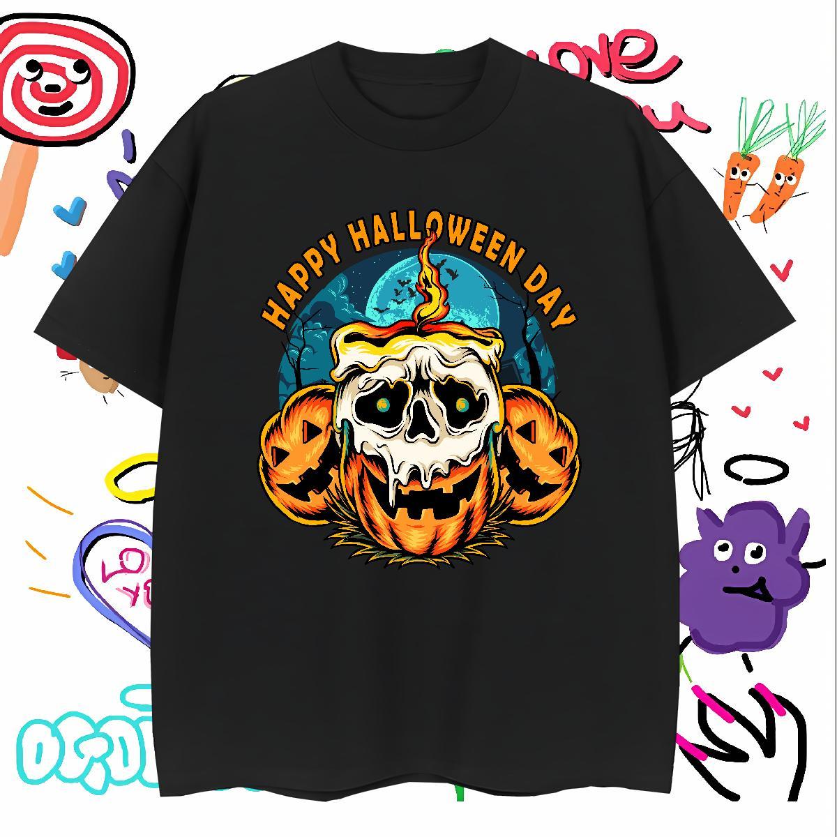 Wholesale T-Shirts pumpkin Breathable Crew Neck Daily Wear Plus Size Custom 230g 100% Cotton Men Tops Tees Casual New Polos