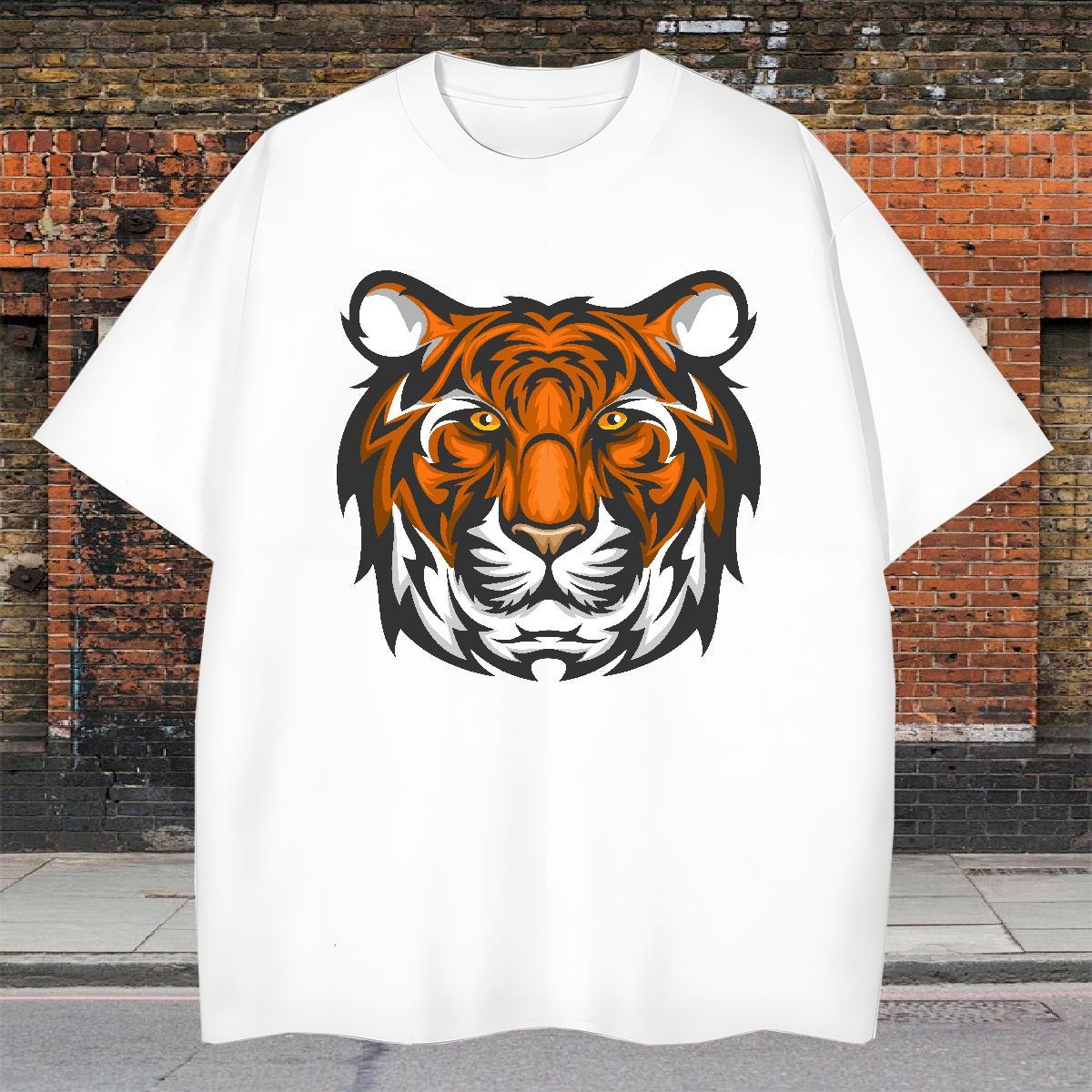 Cool Design Man T Shirts tiger Short Sleeve Soft High Street Hip Hop Oversized 230g Pure Cotton Men Clothes T-Shirt Casual New Wear