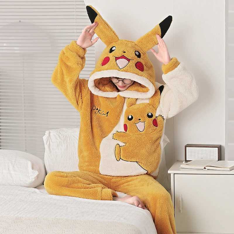 2024 New Winter Mens Pajama Set Coral Velvet Cute Cartoon Pajama Wool Casual Long Sleeve Mens Pajama Thick Warm Home ClothesW240719