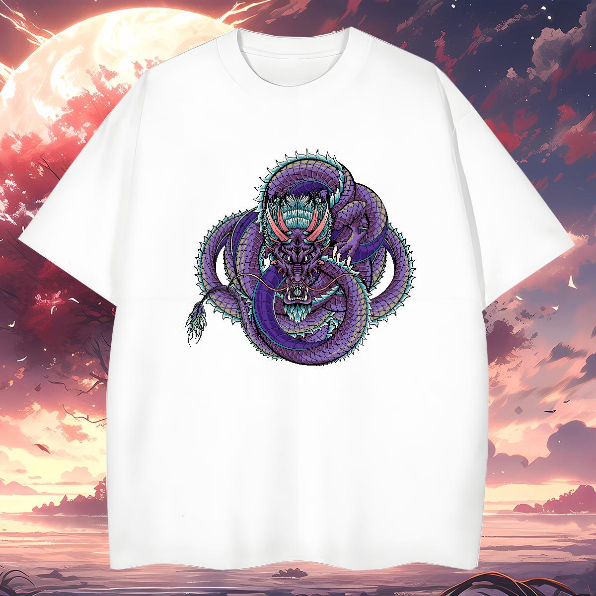 T-Shirts 230g Cotton dragon Casual Beach Short Sleeve O-Neck White Plus Size Men Clothes T-Shirt DIY Customized Comfortable Tee Shirt