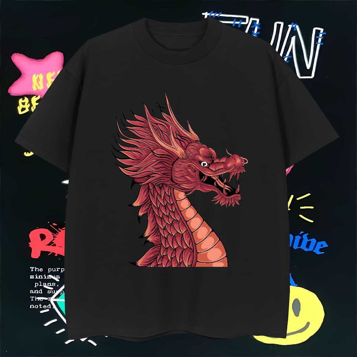 Mens T Shirts 230g 100% Cotton dragon head High Street Hip Hop Breathable Short Sleeve Custom Print Oversized Men Clothes T-Shirt Stylist TOP Quality 