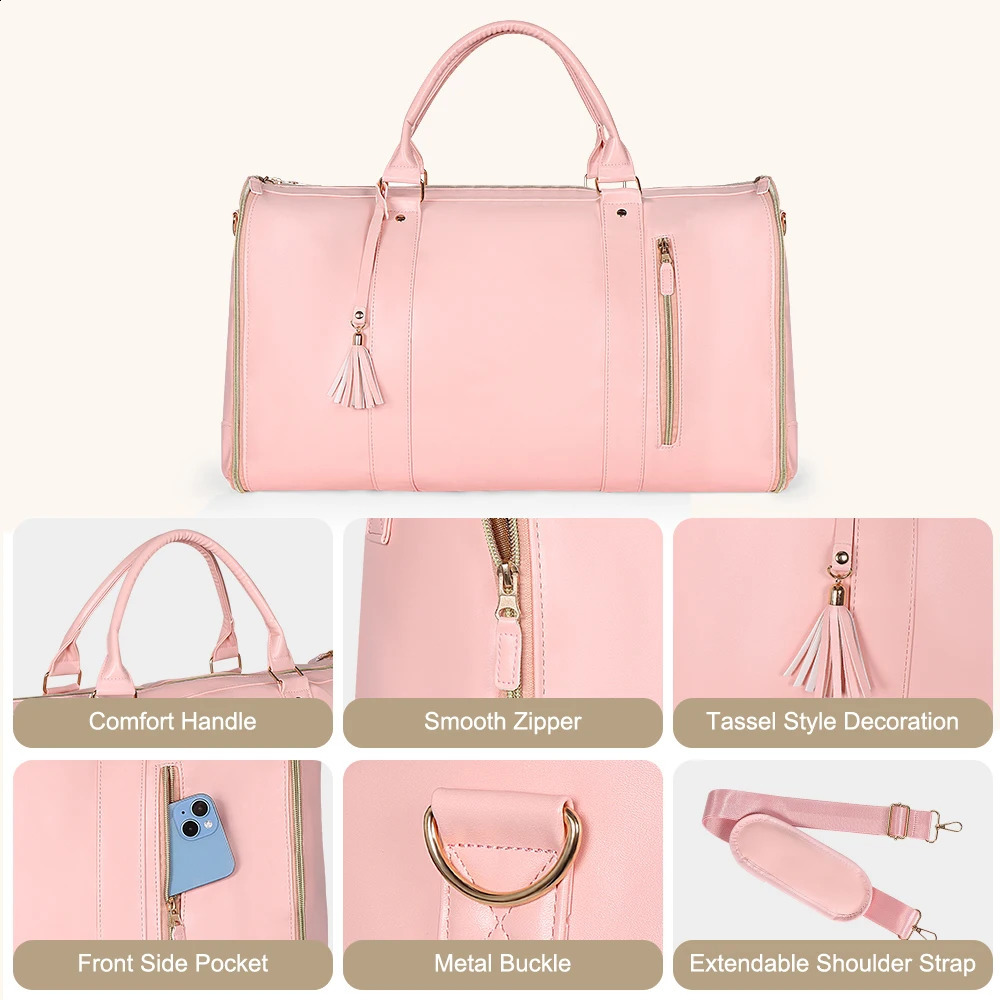 Geestock 2pcs Bags Foldable Suit Storage Bag Women Large PU Travel Bag High Capacity Waterproof Suit Duffel Bag Outdoor Handbag 240819