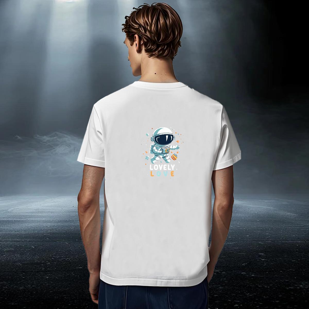 Loose Men Tshirts Hip Hop Street 230g 100% Cotton Black White Breathable Short Sleeve spaceman T shirt DIY Tee Shirt