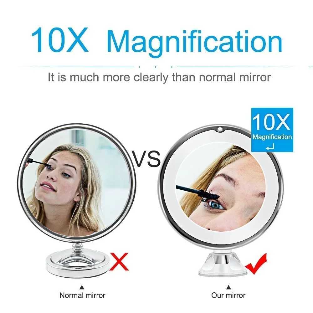 Flexible Makeup Mirror 10X Magnifying Mirrors LED Lighted Touch Screen Vanity Mirror Portable Dressing Table Cosmetic Mirrors Y240819