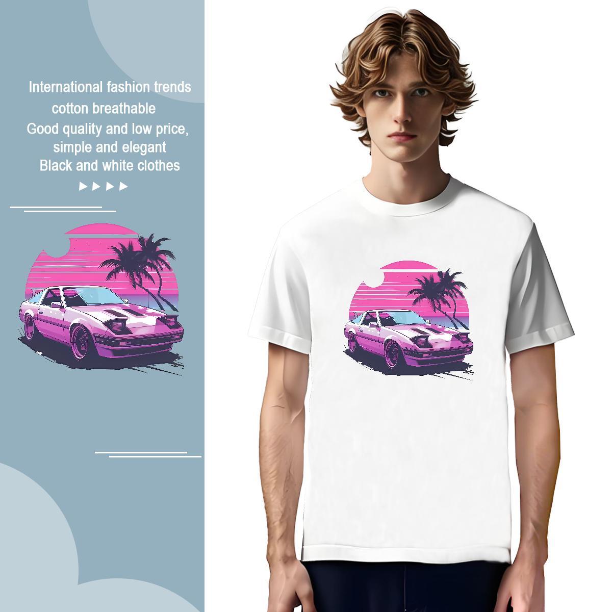 Comfortable beach 230g 100% Cotton Men Clothes T-Shirt Street Casual Breathable Crew Neck Men T Shirts New Designer Black White Top Tees