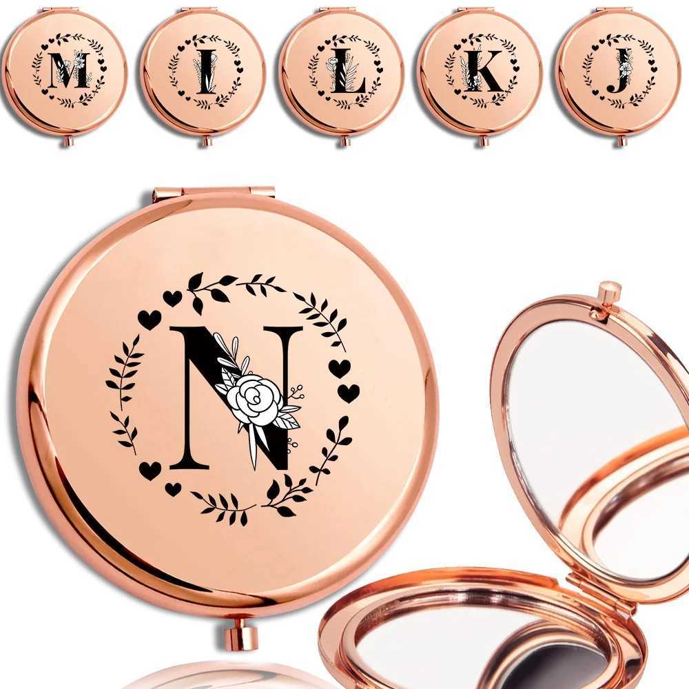Convenient Makeup Mirror Double Sided Round Metal Cosmetic Travel Facial Care Look Glass Portable Mirror Black Letter Pattern Y240819