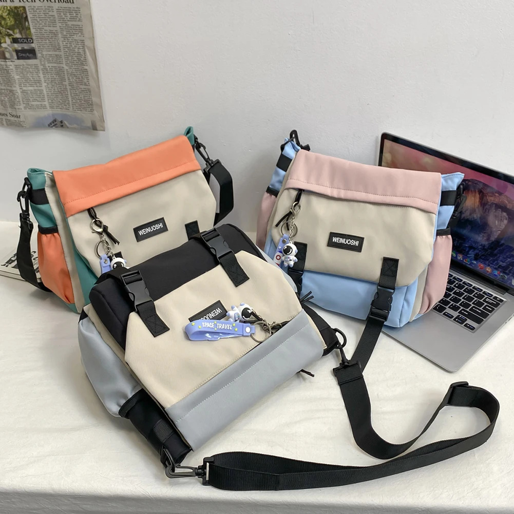 Unisex Flap Crossbody Bag Large Capacity Casual Shoulder Bag Contrast Color Nylon Satchel Bag for College Travel Business 240819