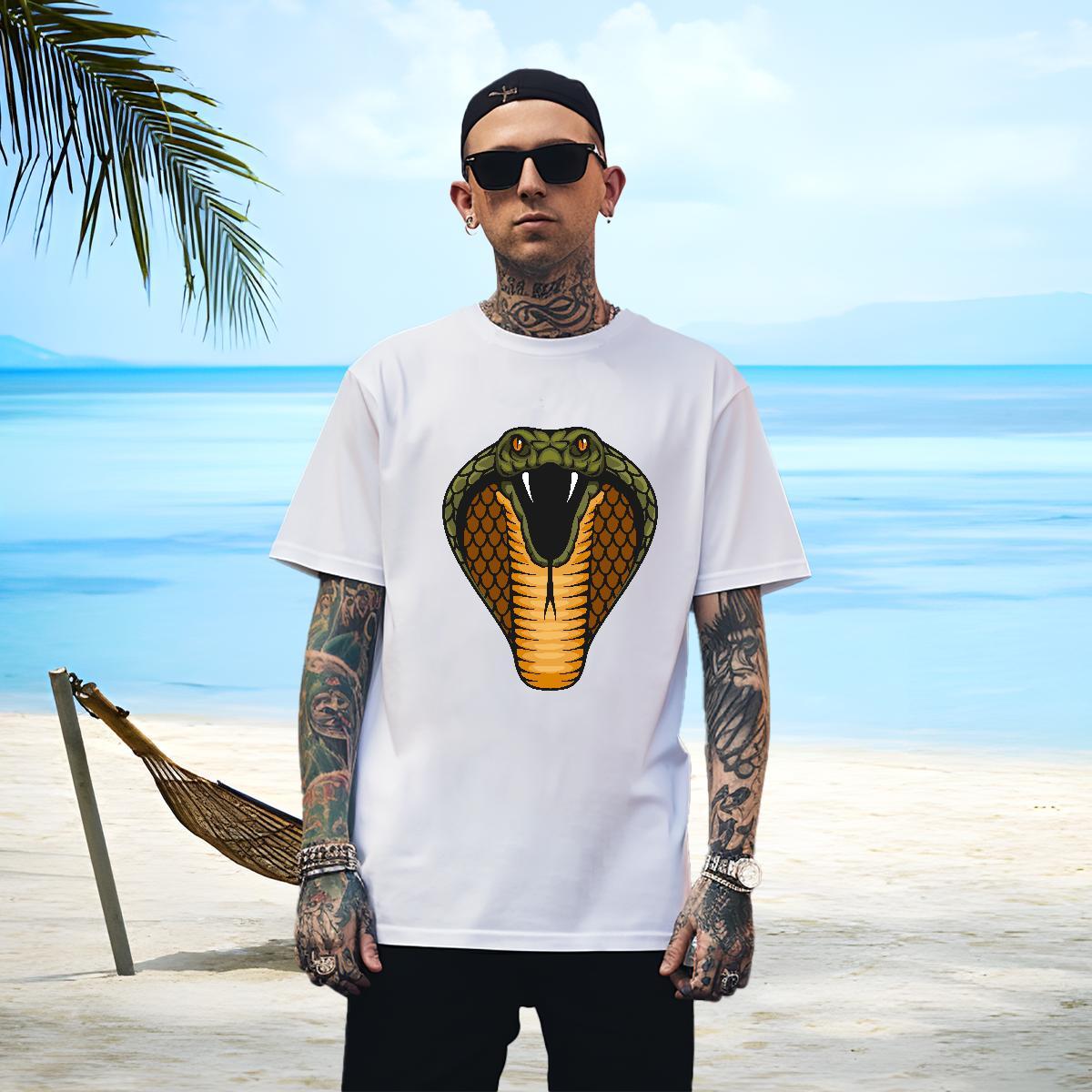 Unisex Mens T Shirts cobra Breathable Short Sleeve Daily Outfit Cartoon Print 100% Cotton 230g Men Clothes T-Shirt 2024 DIY Tops Shirt
