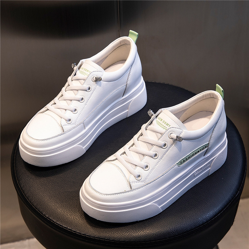 Ddmysports CM Internal Height Increase Women S Spring New Thick Soled Casual Single Women Sports Flat Bottomed Genuine Leather Small White Shoes OUTDO
