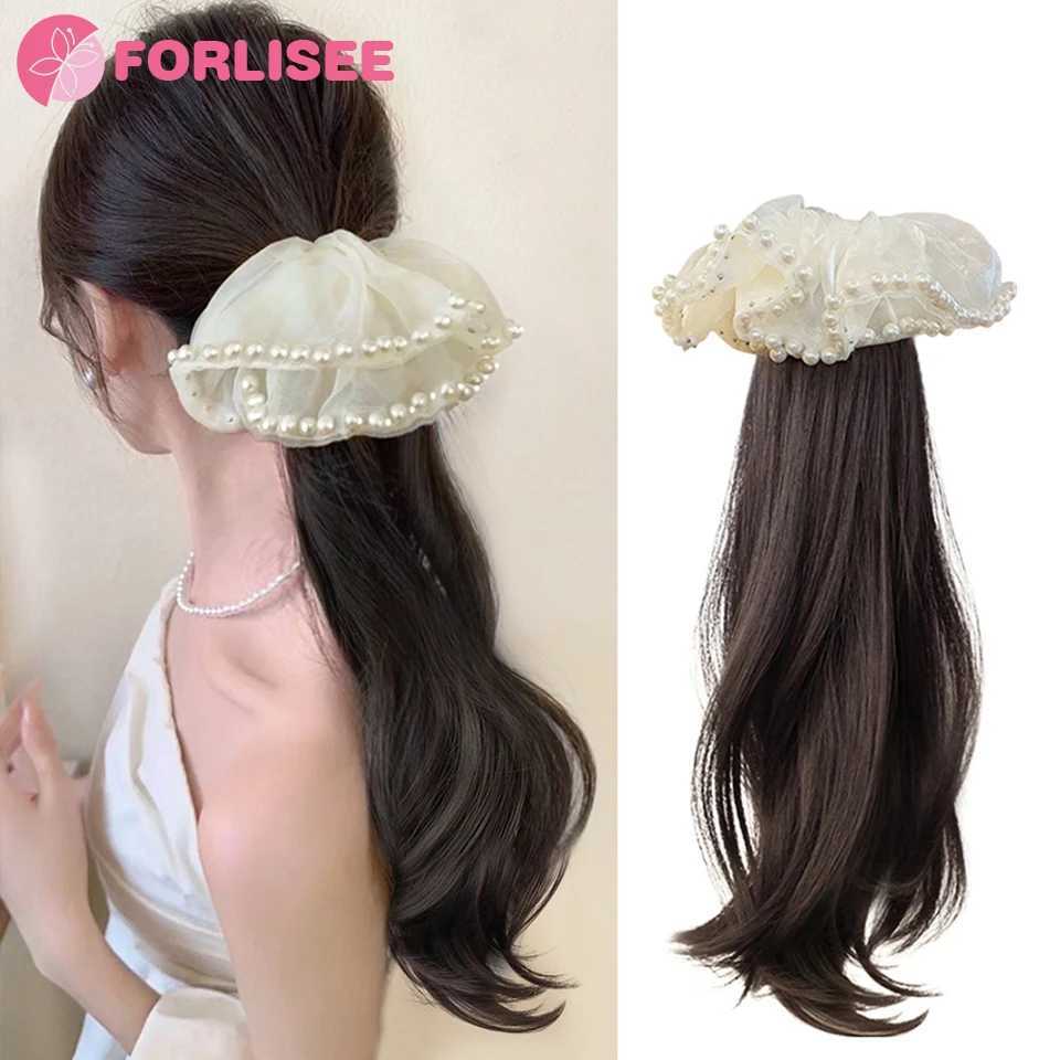 A synthetic ponytail wig suitable for women natural slightly curled pearl claw clip lazy high temperature and low hanging tie wig braided ponytail W24