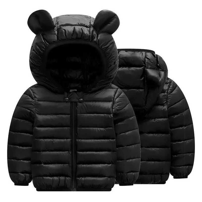 Cute Ears Down Jackets Children Boys Girls Coats Autumn Winter Warm Zipper Hooded Outerwear Solid Color Fashion Casual ClothingXJ241214
