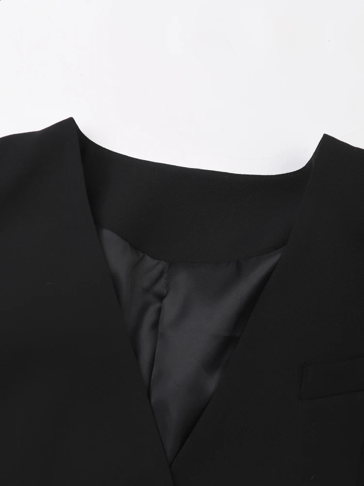 Womens black button elegant long jacket Vneck sleeved loose fit fashion trend spring and autumn 7AB1239 240819