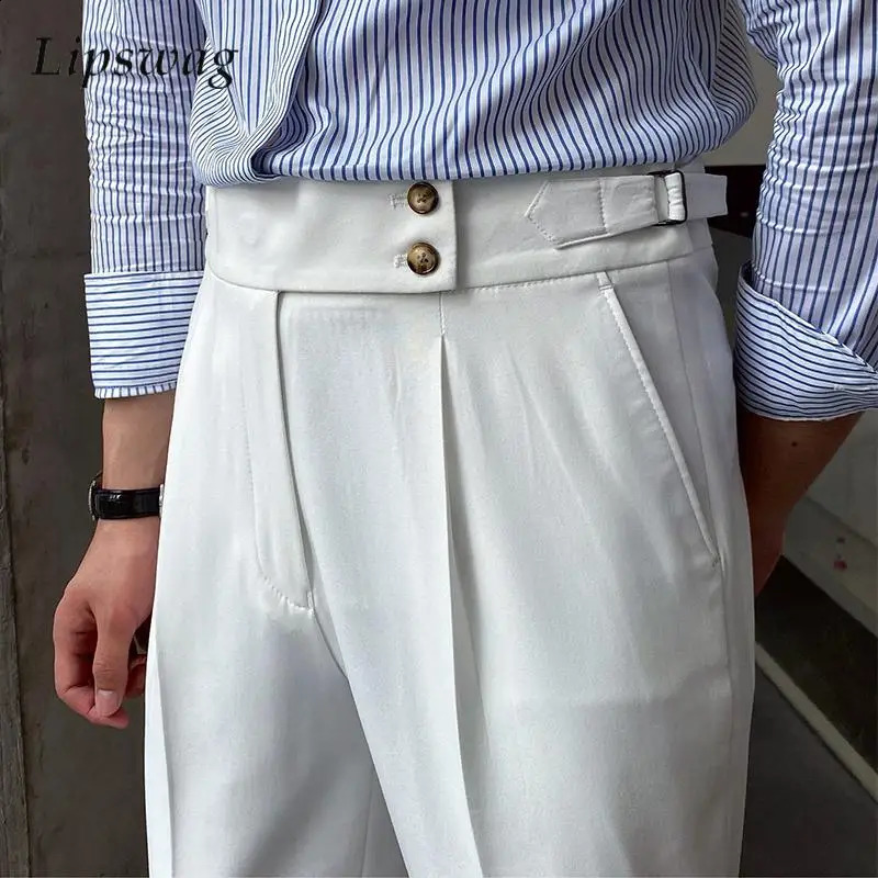 Classy Mens Suit Pants Fall Fashion Buttoned Belted High-waisted Straight Trousers For Men Casual Slim Pants Old Money Aesthetic 240820