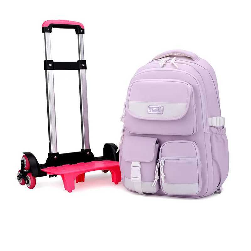 elementary school backpacks with trolley cart student Backpack with wheels for girls large capacity detachable rolling backpack Y240820