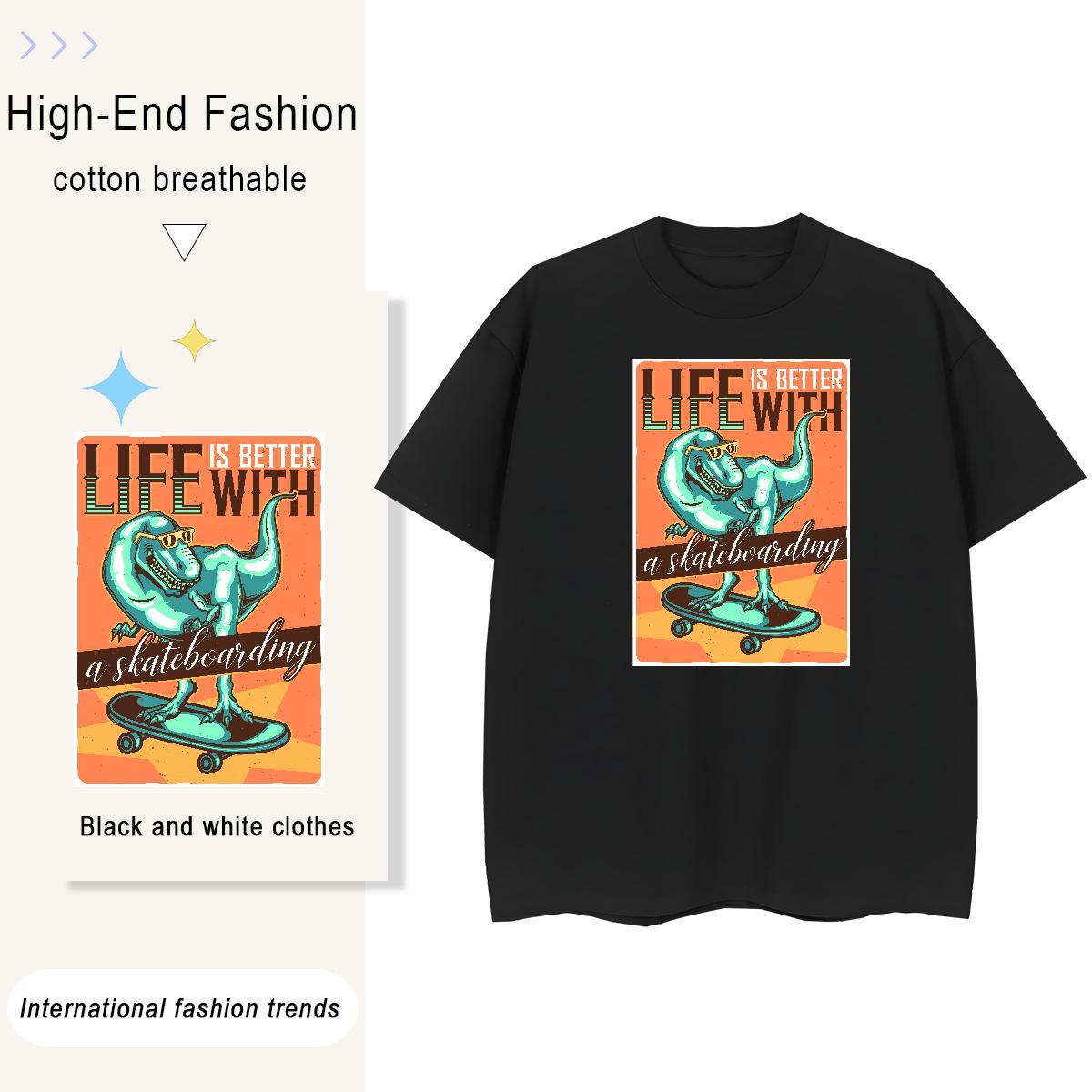 New Designer Couples T Shirts dinosaur Hip Hop Street 230g 100% Cotton Tee Shirt Crew Neck Breathable High Quality T-Shirts for Men Customized