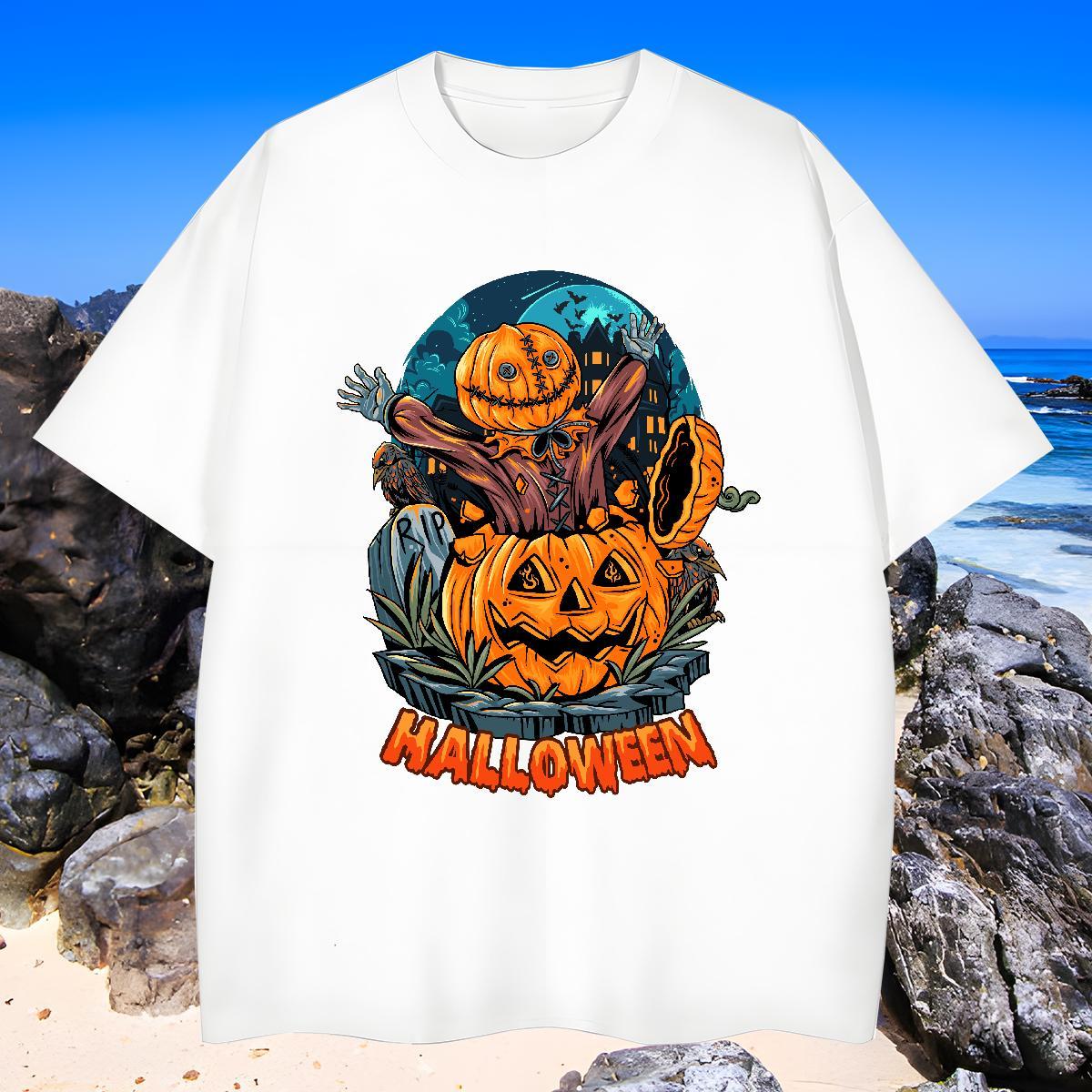 Classic T Shirts Men halloween O-Neck Short Sleeve Spring Summer Floral Print 230g Cotton Men Tshirts 2024 Designer Tees