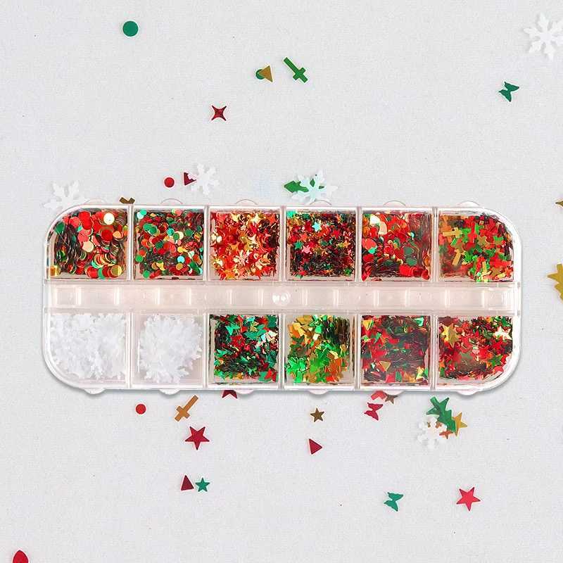1Box Holographic Christmas Nail Sequins Snowflakes Tree Stars Iridescent Flake Nail Glitter Laser Sparkly Confetti GlitterXJ240815