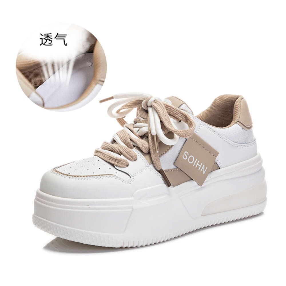 Ddmysports Genuine Leather Small White Women In Spring New Round Toe Thick Sole High Rise Board Shoes For Casual And Versatile S Shoe Trend OUTDOOR