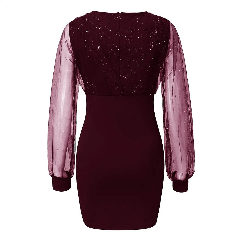 Dress For Women Fashion Elegant Sexy Bag Hip Midi Casual Black Retro Gazue Sequins Long Sleeved Female Dresses Party Culb Dress 240819