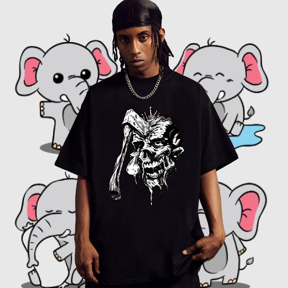 Fashion Design scary Men Tshirts 100% Cotton 230g T shirt Anime Sports Casual Round Neck Short Sleeve Classic Tee Shirt