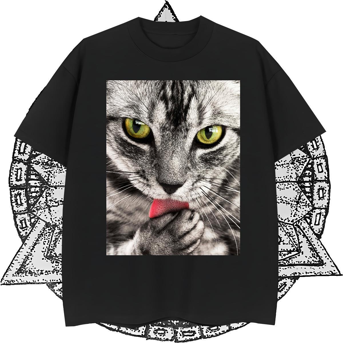 2024 New Men Clothes T-Shirt cat Home Outdoor 100% Cotton 230g Clothings Breathable Short Sleeve Free Shipping T Shirts Men Black White