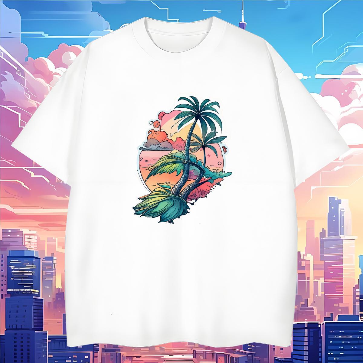 Free Shipping beach 230g Pure Cotton Men Tees Daily Outfit O Neck Short Sleeves Man T Shirts 2024 Summer Anime Print Tops Tees