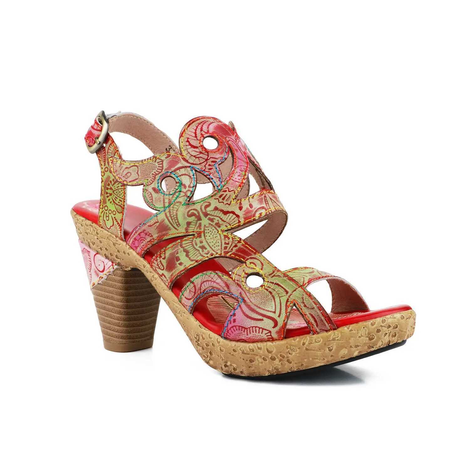 Vicconfy Vintage High Heel Leather Womens Sandals CL240806