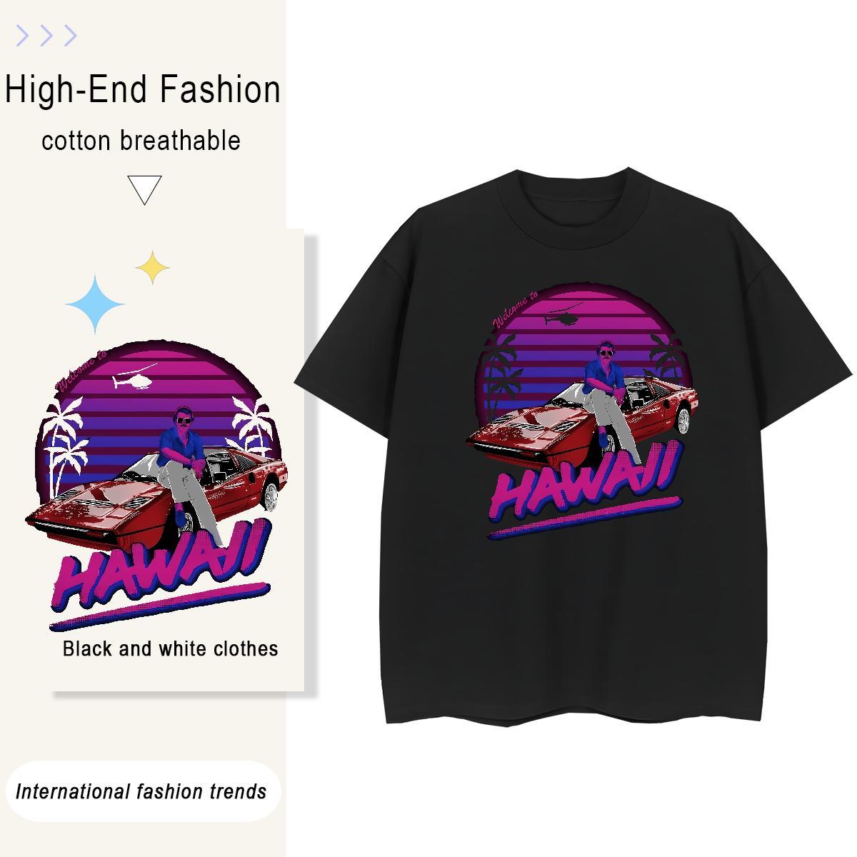 Comfortable car 230g Cotton Couples T Shirts Daily Wear Breathable Short Sleeve T-Shirts for Men Fashion Casual Cartoon Printing L-4XL Tops