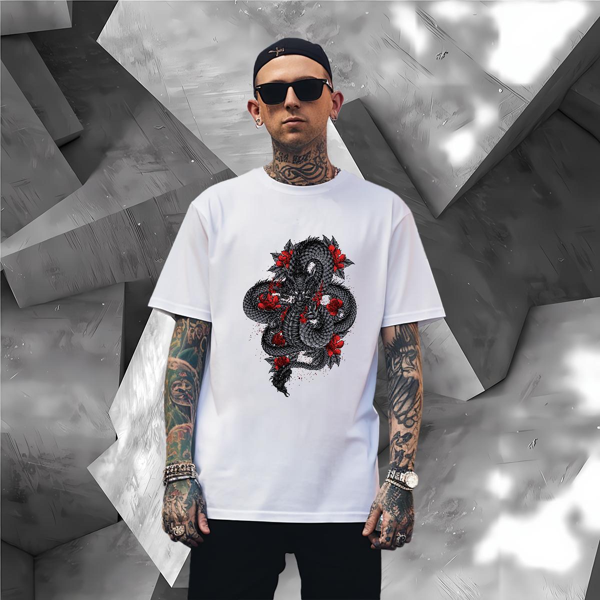 T Shirt For Man 230g Pure Cotton dragon Spring Summer Breathable Short Sleeve Custom Printing Men Clothes T-Shirt 2024 Designer High Quality Tops Shir