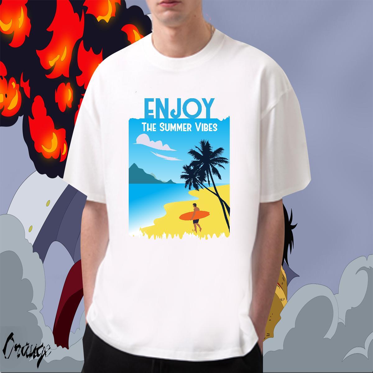 Popular Men Tops Tees Anime Printing Street 230g 100% Cotton Oversized 4XL Breathable Crew Neck beach Mens T Shirts New Arrival Clothes