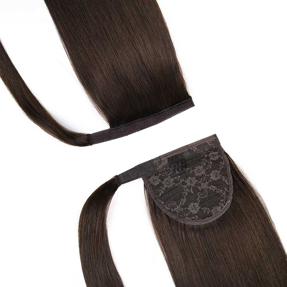 Ponytail extends around the magic wrap of hair adding hair. True ponytail extends from human hair to female 22 inches brown 2# 100g W240817