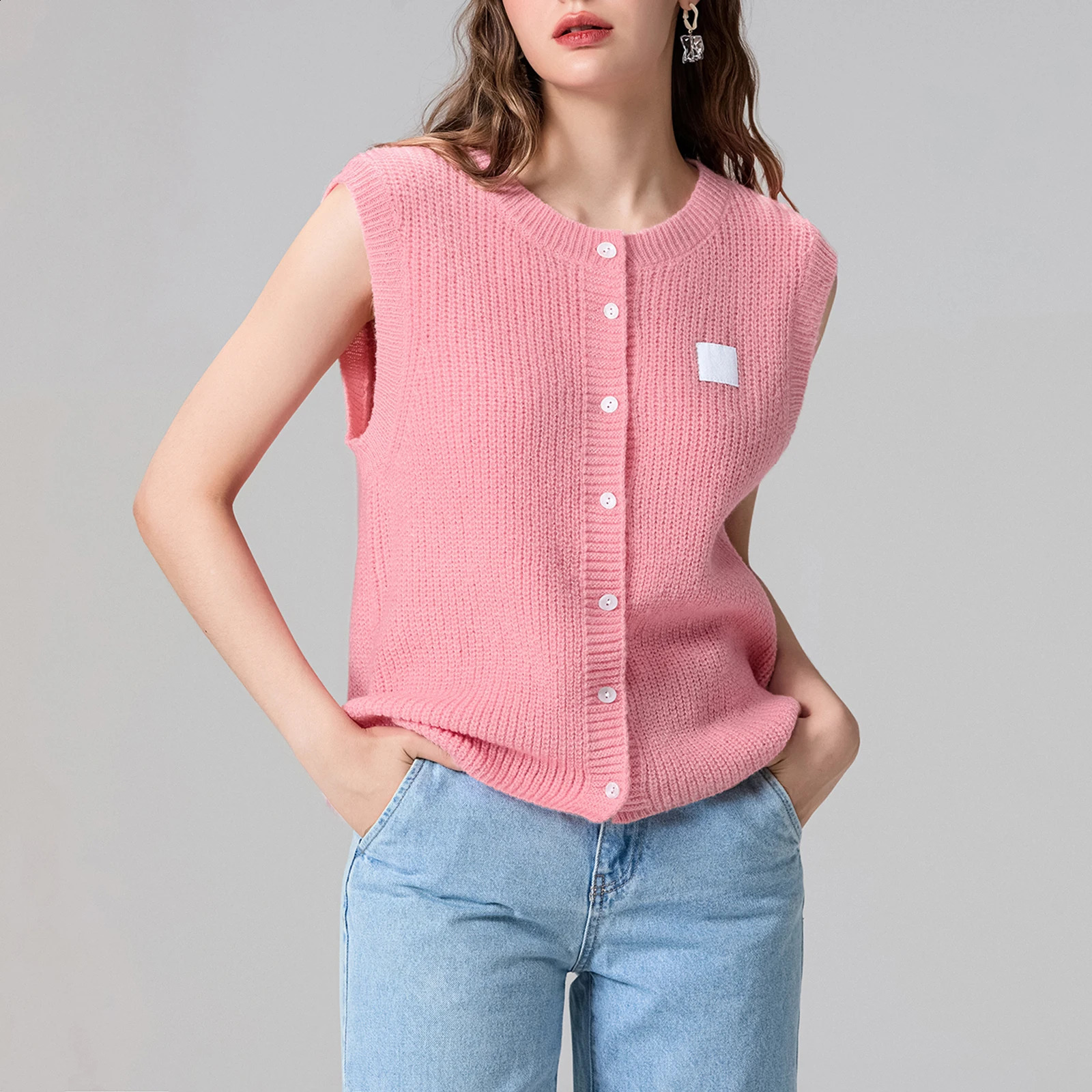 Womens Kawaii Knitted Tank Top Casual Summer Solid Color Button Front Basic Sleeveless Dress 240819